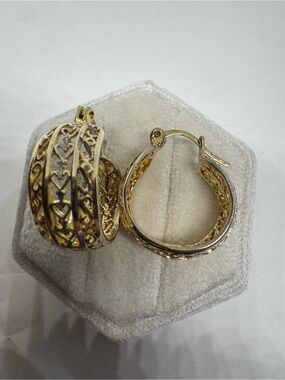 Vintage Gold Plated 925 Sterling Silver Hoop Earrings